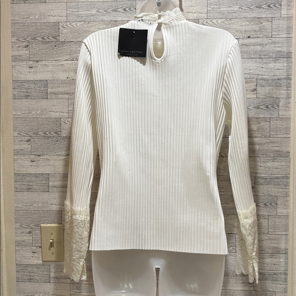 Marc New York Ivory Lace Trim Blouse - Picture 2 of 4